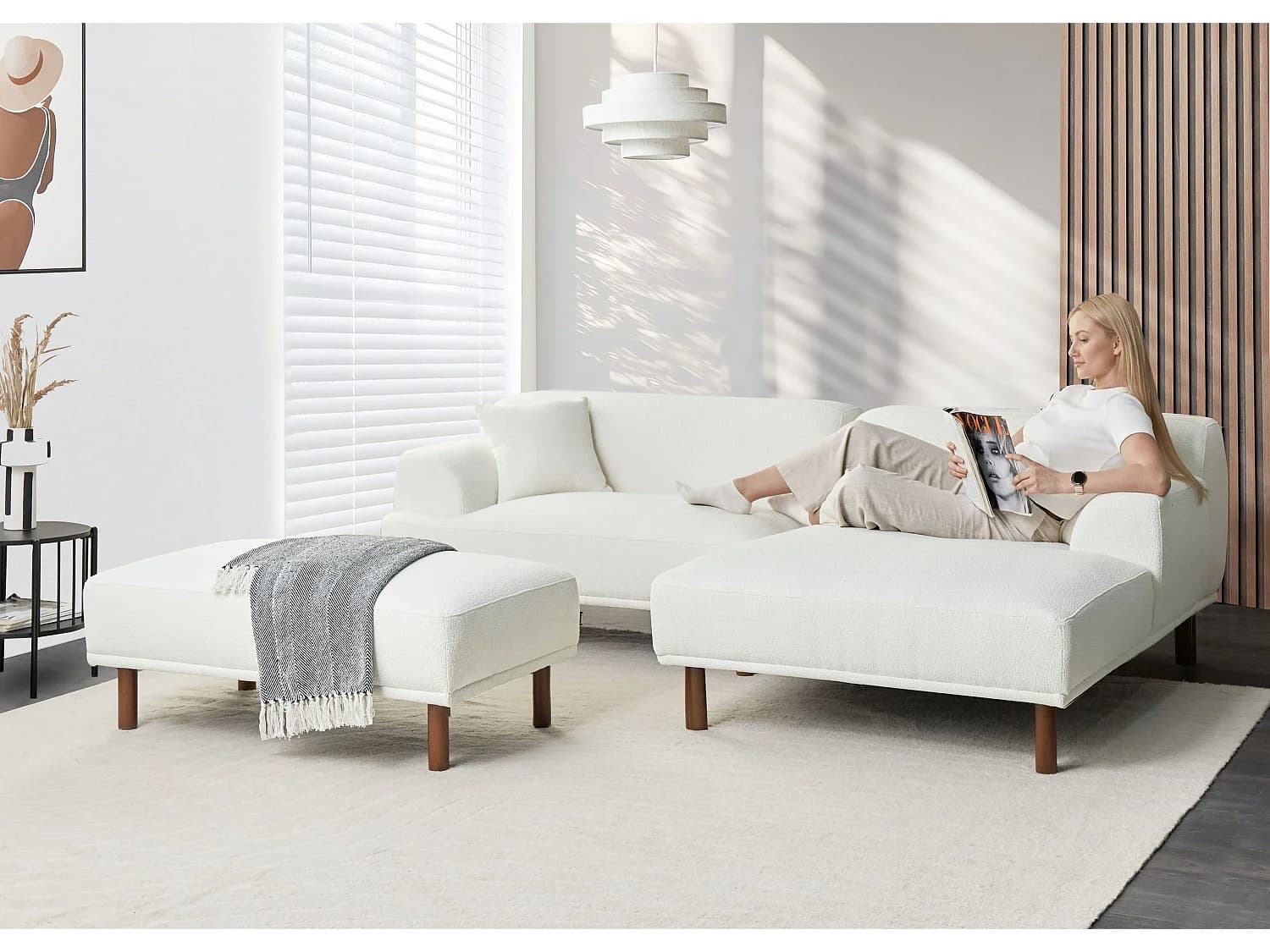 Ottoman HOLT Bouclé Blanc