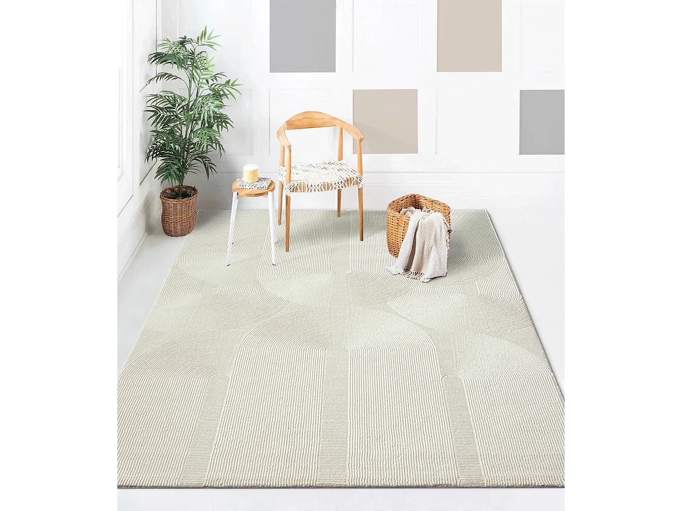 Tapis Lima design salon Moderne Art Curve Durable, Crème, 200 x 290 cm