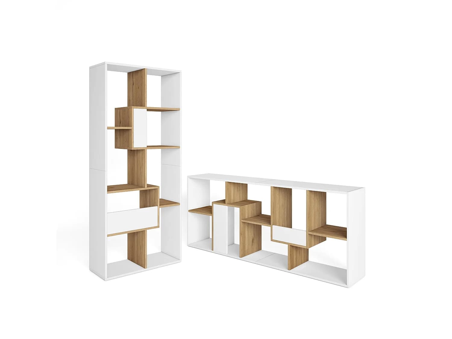 Étagère Bibliothèque, 67x31x162cm, Salon, Bureau, Blanc et Chêne